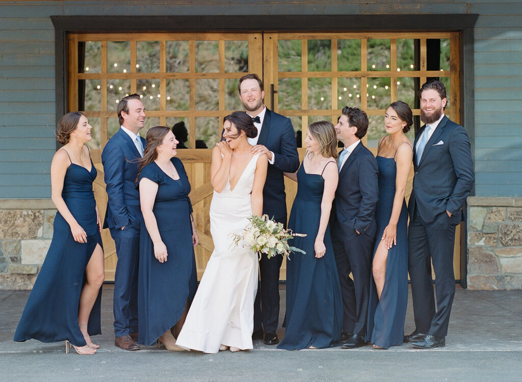 Layne and Vince wedding, The Lodge at Blue Sky, June wedding, Utah wedding, wedding party, navy bridesmaids' dresses